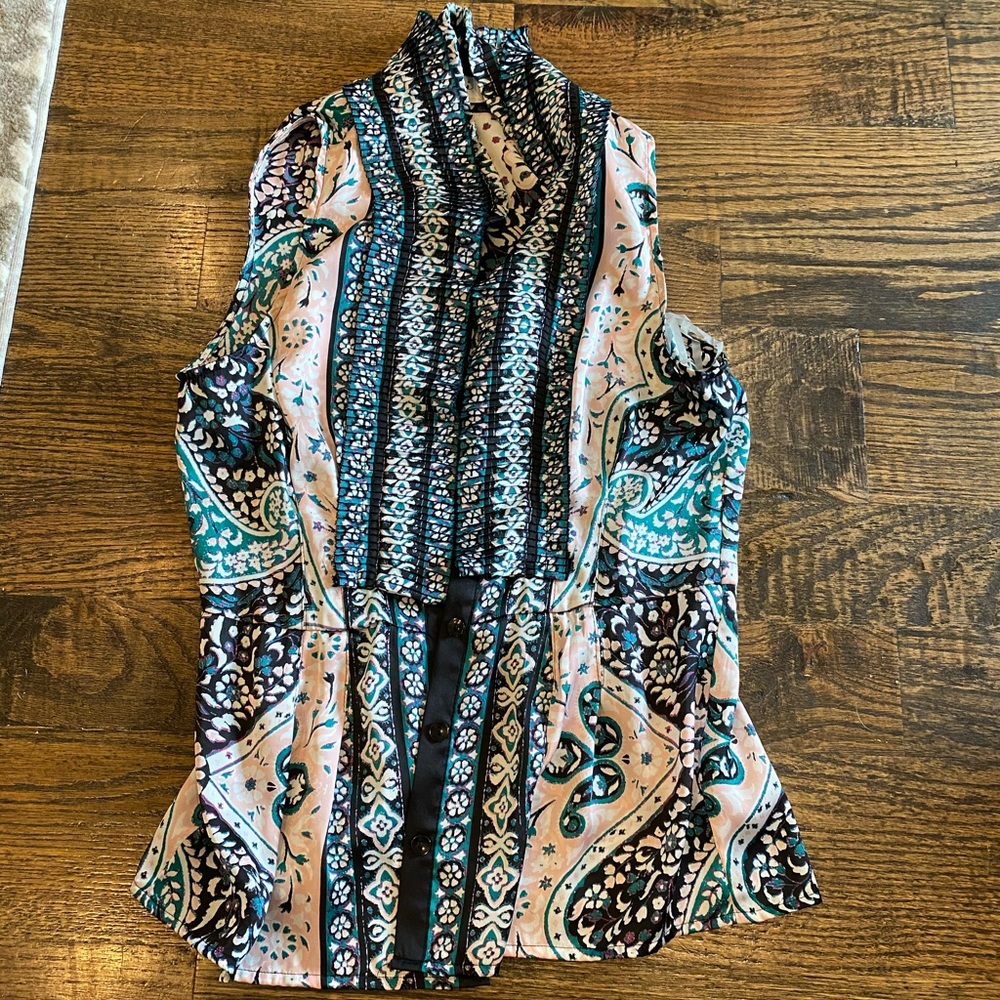Eci ruffle neck button up blouse
